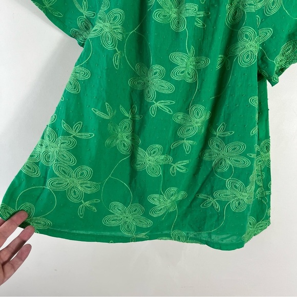 Terzo Millennio Green Size Large Made In Italy Cap Sleeve Embroidered Top Flowy - Picture 4 of 10